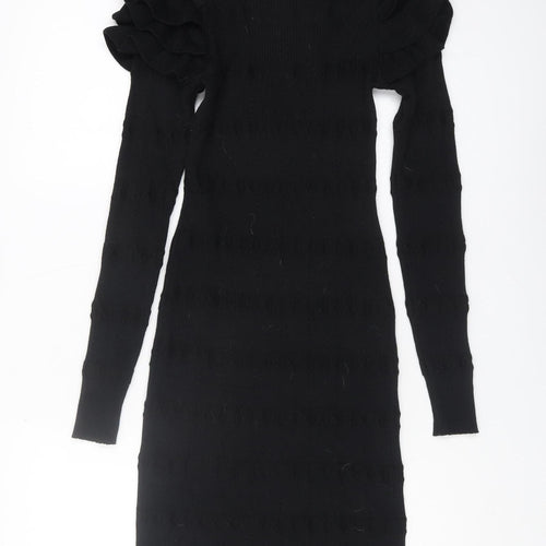 Yu & Me Women’s Black Knit Dress M/L Ruffle Sleeves
