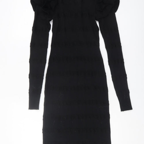 Yu & Me Women’s Black Knit Dress M/L Ruffle Sleeves