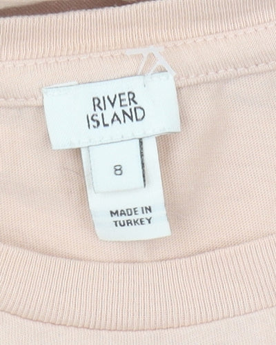 River Island Women's Beige Sequin T-Shirt Size 8