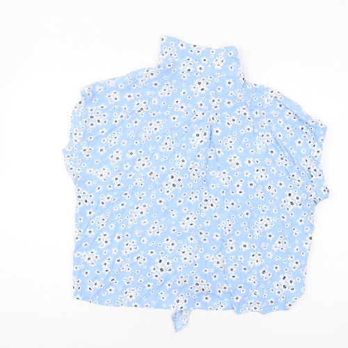 M&Co Women's Blue Petite Button-Up Floral Top