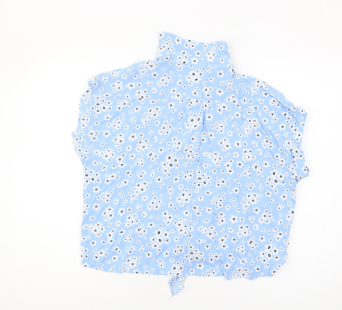 M&Co Women's Blue Petite Button-Up Floral Top