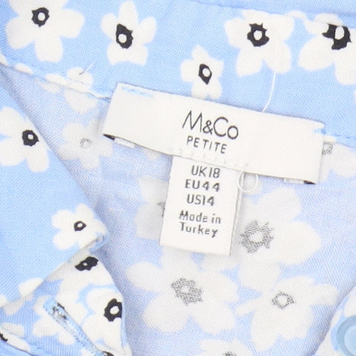 M&Co Women's Blue Petite Button-Up Floral Top
