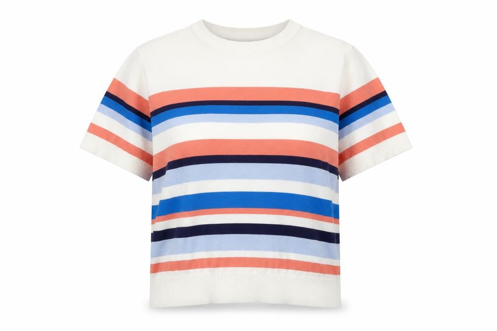 Front view of M&Co Women's Multicoloured Stripe Pullover, size 14