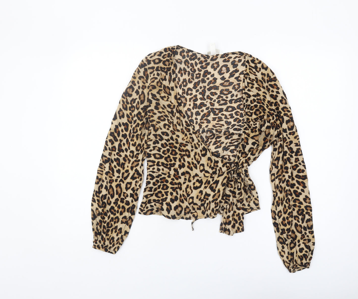 H&M Women's Beige Animal Print Wrap Blouse Size 6