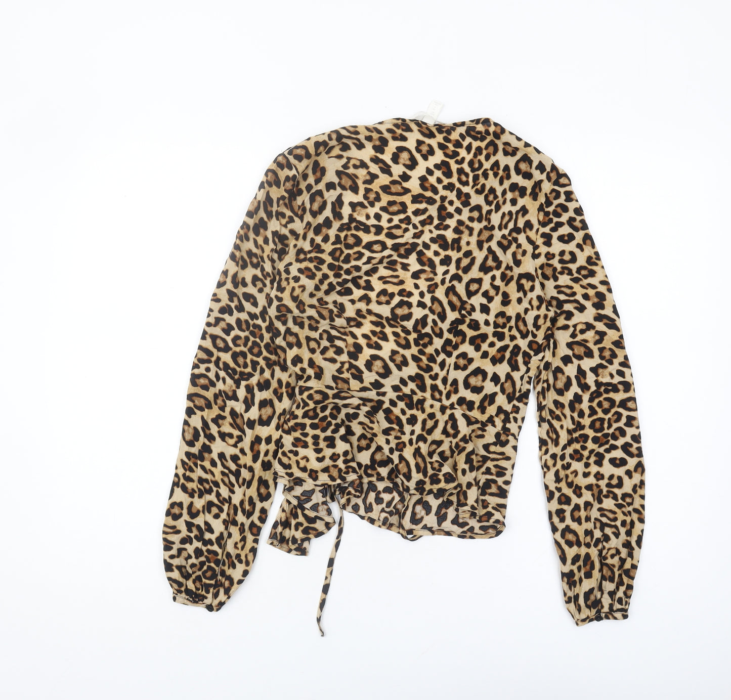 H&M Women's Beige Animal Print Wrap Blouse Size 6