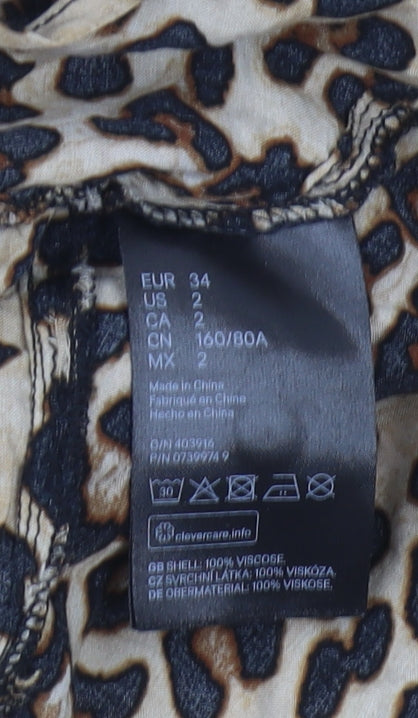 H&M Women's Beige Animal Print Wrap Blouse Size 6