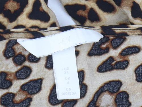 H&M Women's Beige Animal Print Wrap Blouse Size 6