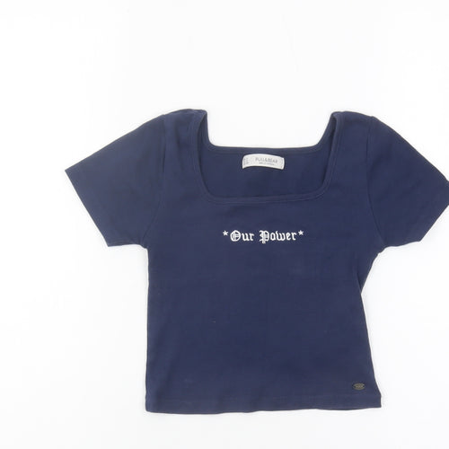 Pull & Bear Women Blue Cropped T-Shirt S