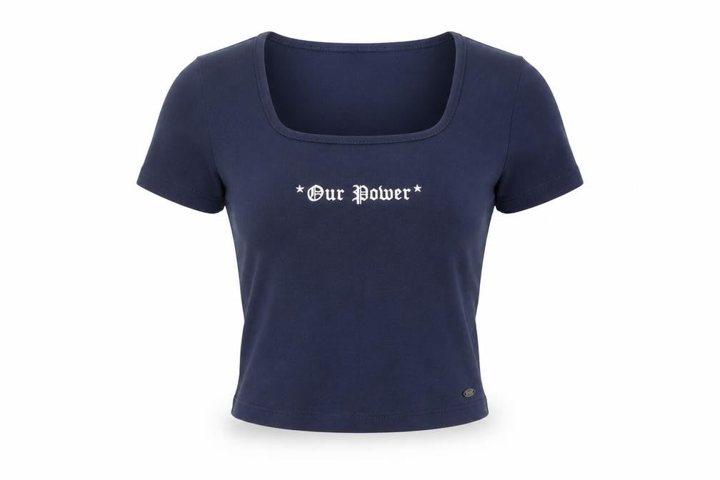 Front view of Pull&Bear Women Blue Cropped T-Shirt S