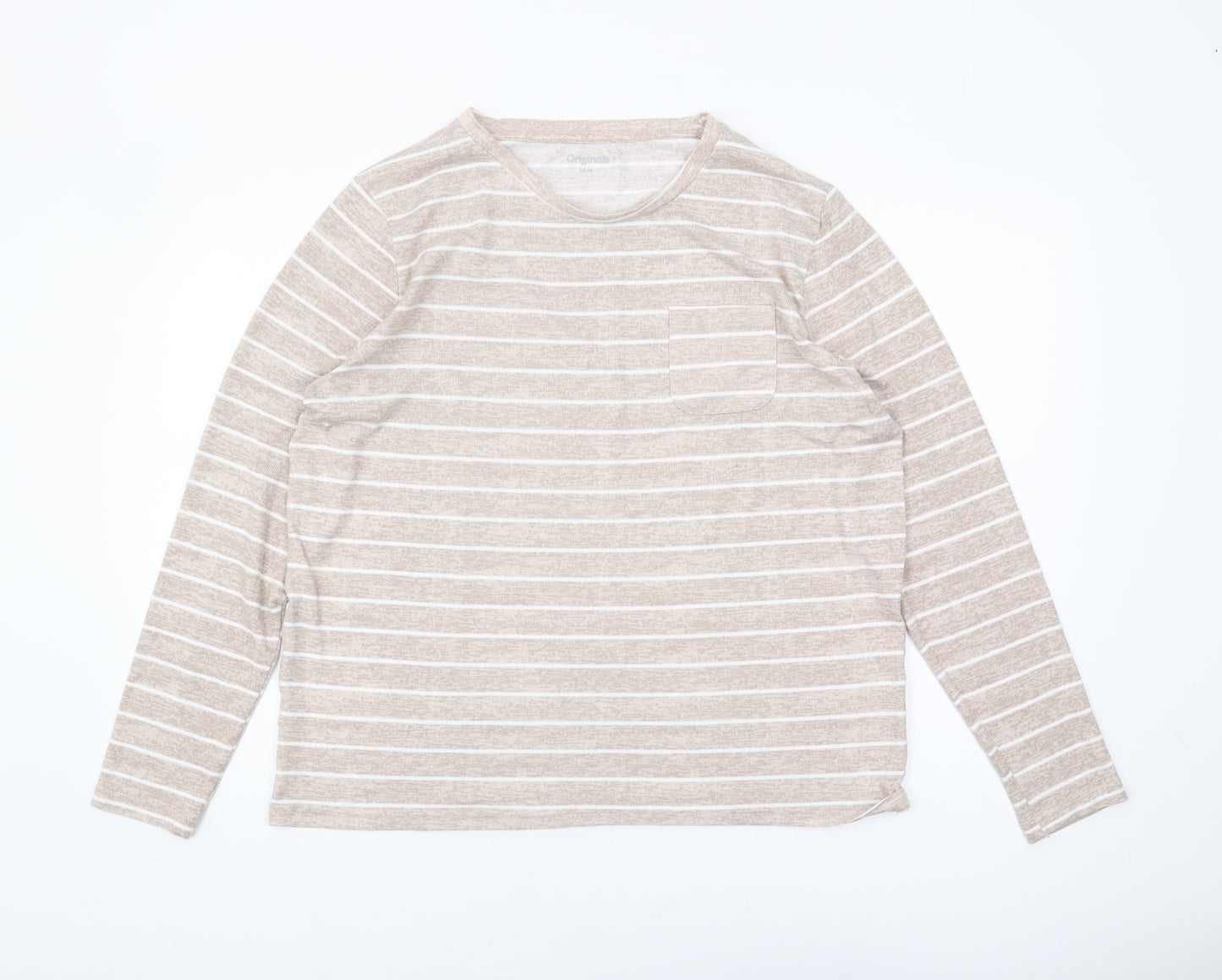 Originals Beige Striped T-Shirt, Size 14, Women's Basic Top