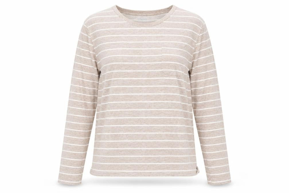 Front view of Originals Beige Striped T-Shirt, size 14, Women's Basic Top