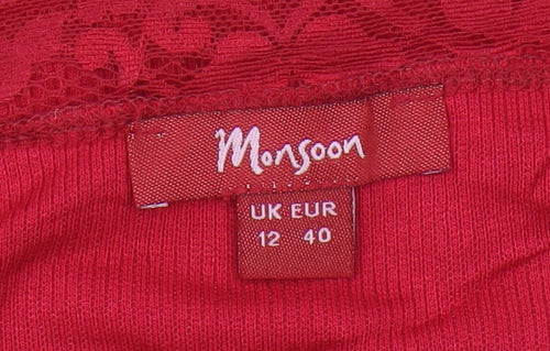 Monsoon Red Camisole Tank Women Size 12 Lace Sleeveless