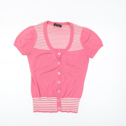 Gossip Women's Pink Striped Cardigan S Short Sleeve