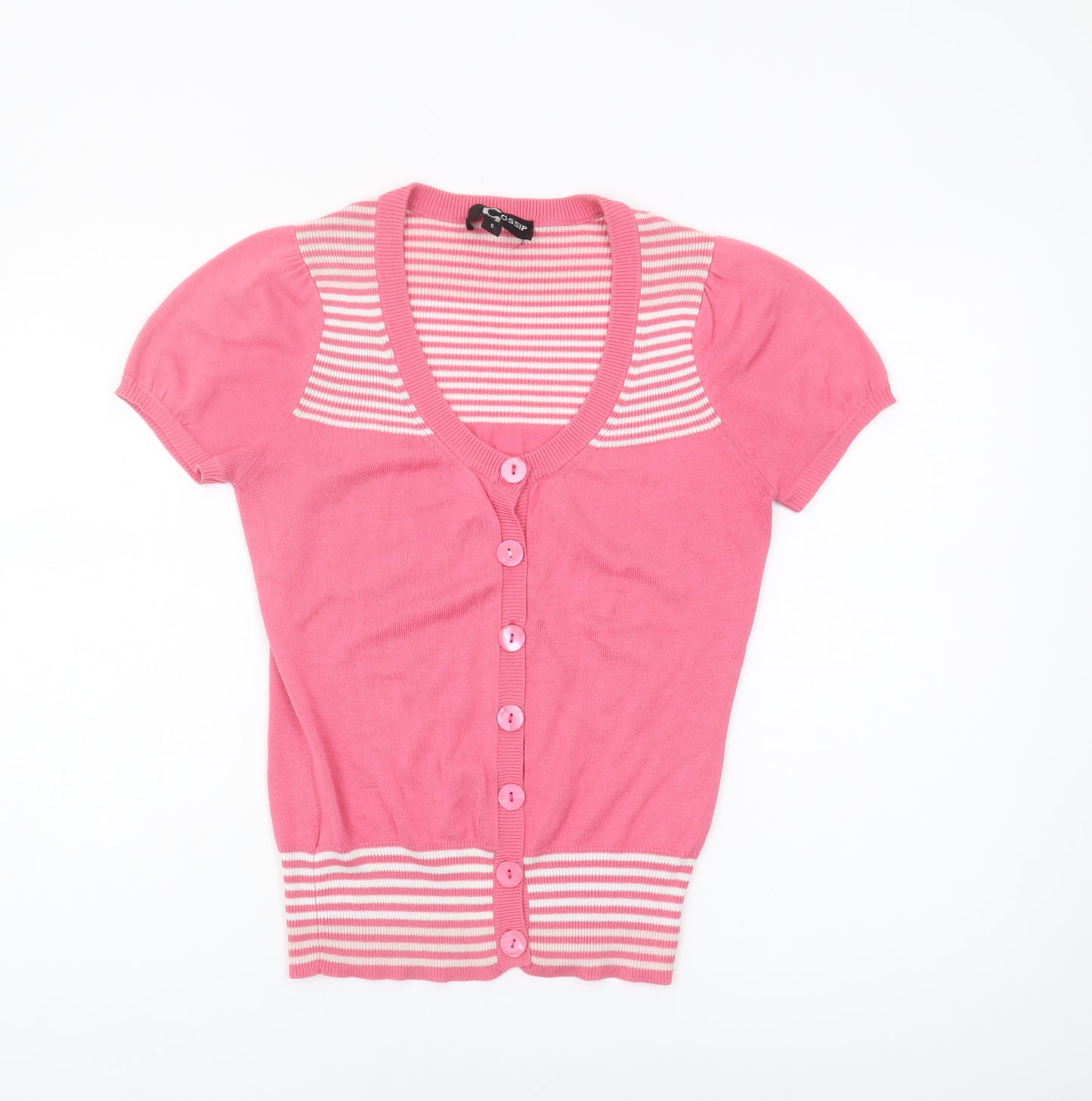 Gossip Women's Pink Striped Cardigan S Short Sleeve