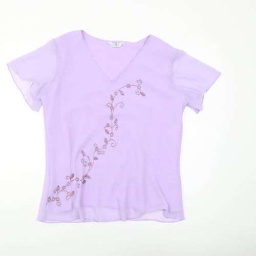 Joanna Hope Women's Purple V-Neck T-Shirt Size 18