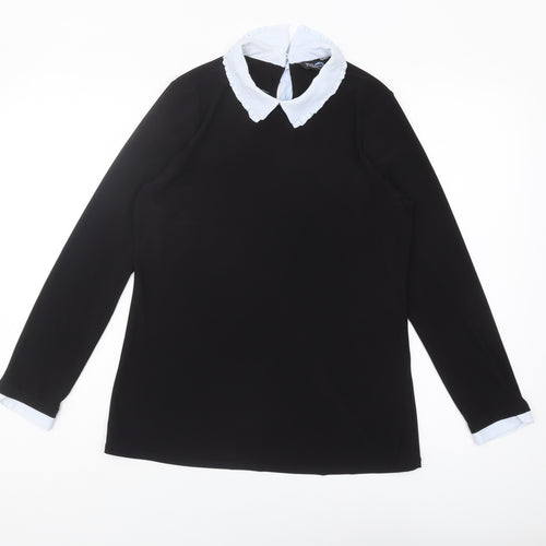 Blue Chameleon Women's Black Collared Blouse, Size 14, Classic
