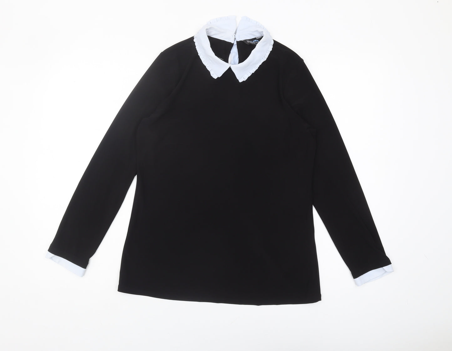 Blue Chameleon Women's Black Collared Blouse, Size 14, Classic