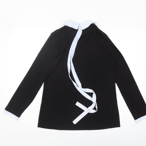Blue Chameleon Women's Black Collared Blouse, Size 14, Classic