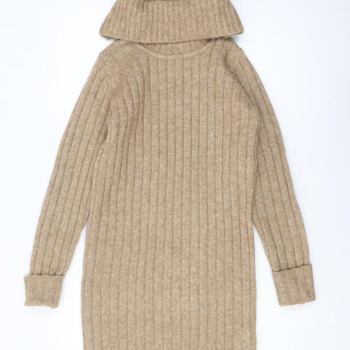 Miss Selfridge Women's Beige Cowl Neck Pullover Jumper Size 8