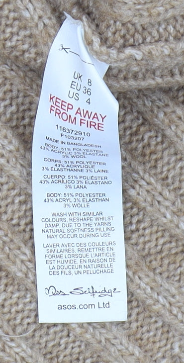 Miss Selfridge Women's Beige Cowl Neck Pullover Jumper Size 8