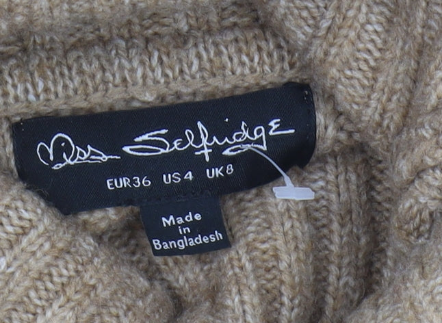 Miss Selfridge Women's Beige Cowl Neck Pullover Jumper Size 8