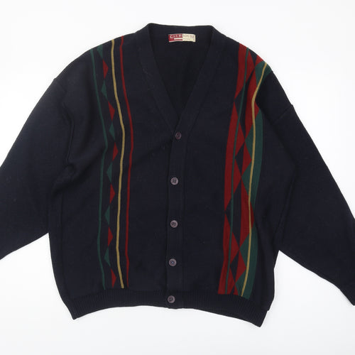 Club House Men's Black Argyle Cardigan - Medium