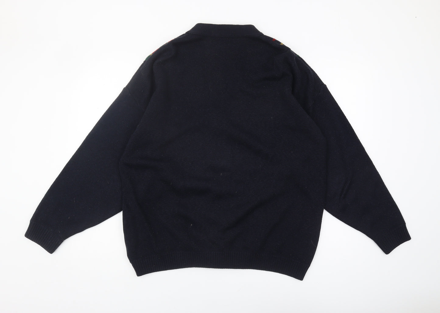 Club House Men's Black Argyle Cardigan - Medium