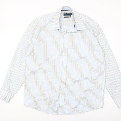 Marks and Spencer Men's Blue Striped Shirt, Size 42