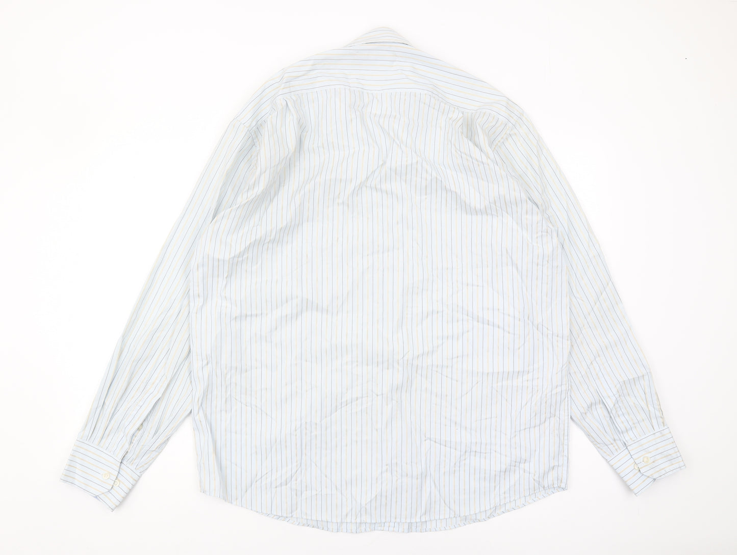 Marks and Spencer Men's Blue Striped Shirt, Size 42