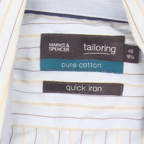 Marks and Spencer Men's Blue Striped Shirt, Size 42