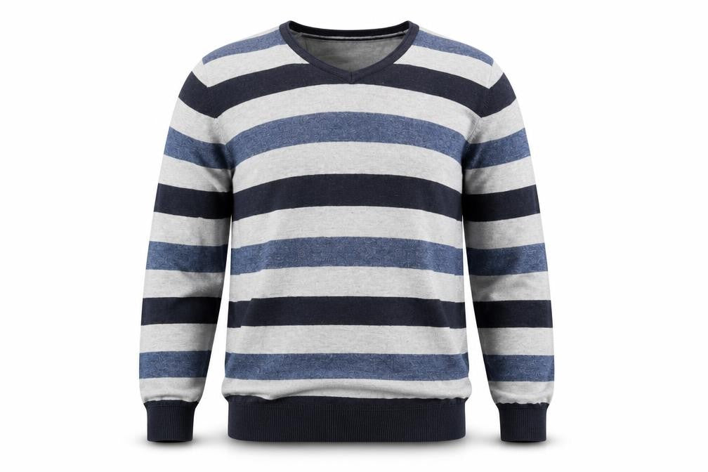 Front view of RJR.John Rocha Men's Grey Blue Striped jumper S