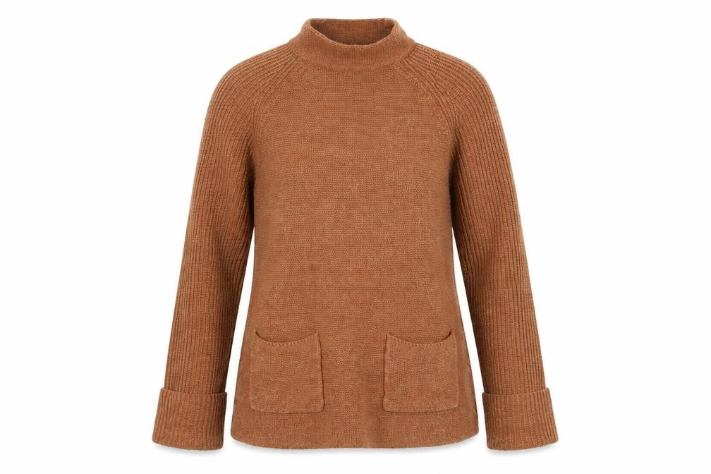 Front view of Warehouse Women's Brown Mock Neck Jumper, size 8