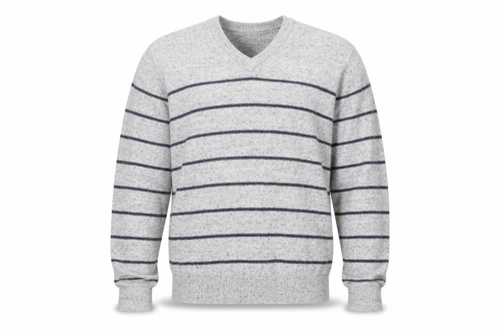 Front view of Gap Men's Grey Striped V-Neck jumper M