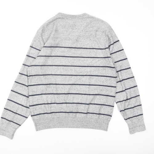 GAP Men's Grey Striped V-Neck Pullover Jumper M