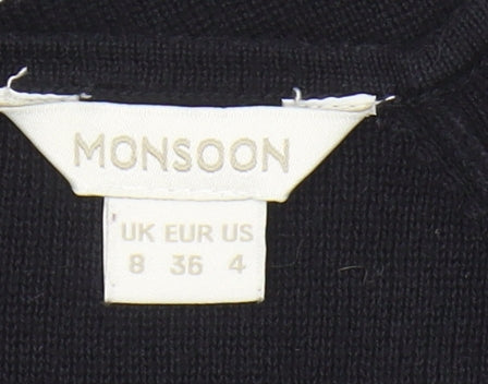 Monsoon Women's Black Pullover Jumper, Size 8, Cotton