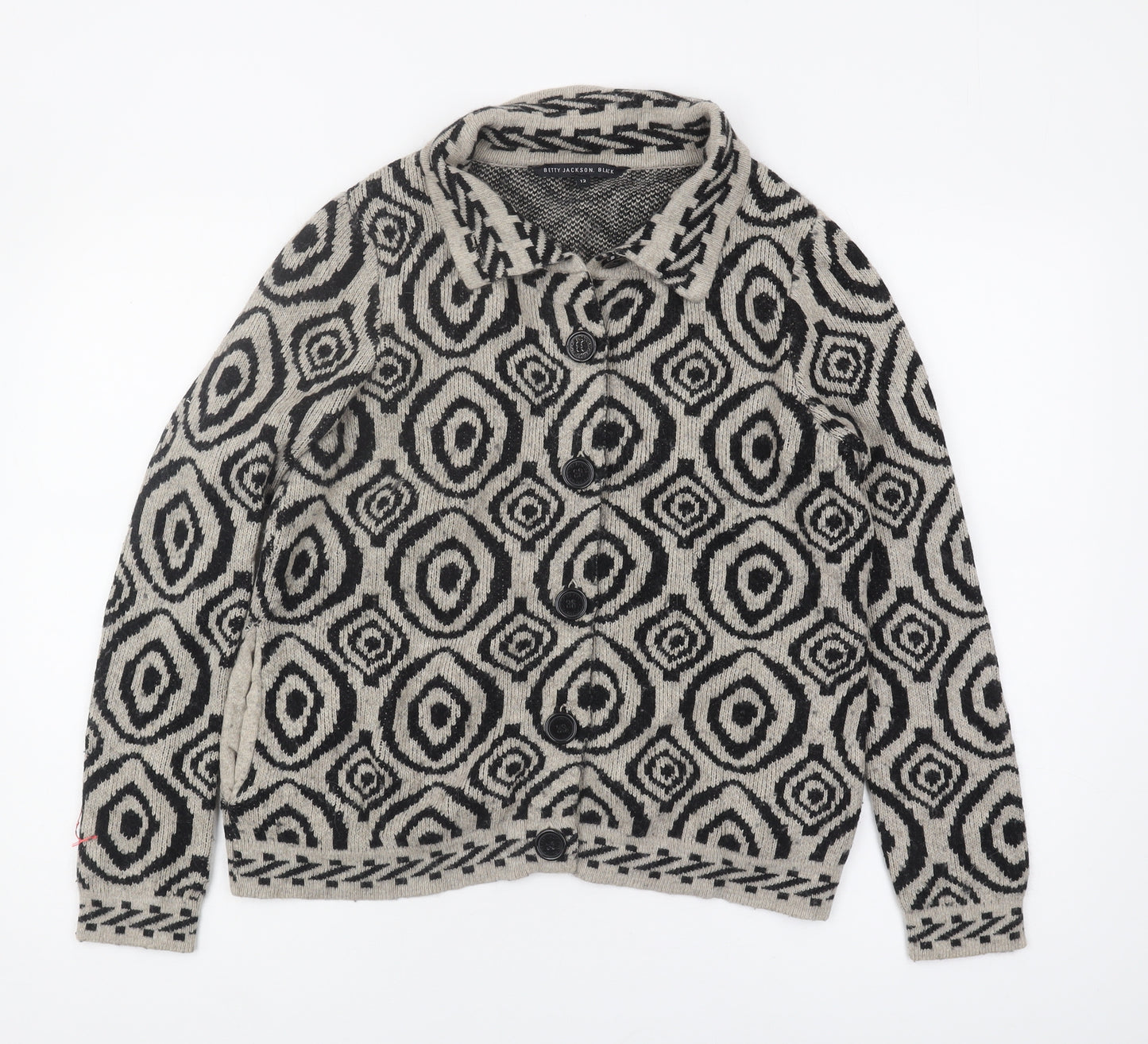 Betty Jackson Black Women's Cardigan, Size 12, Geometric Knit