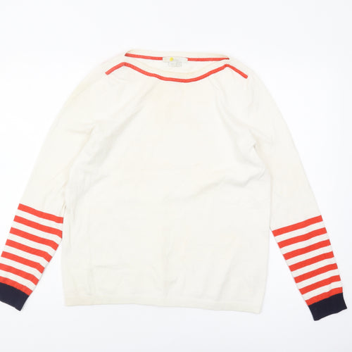 Boden Women's Ivory Striped Boat Neck Jumper Size 10