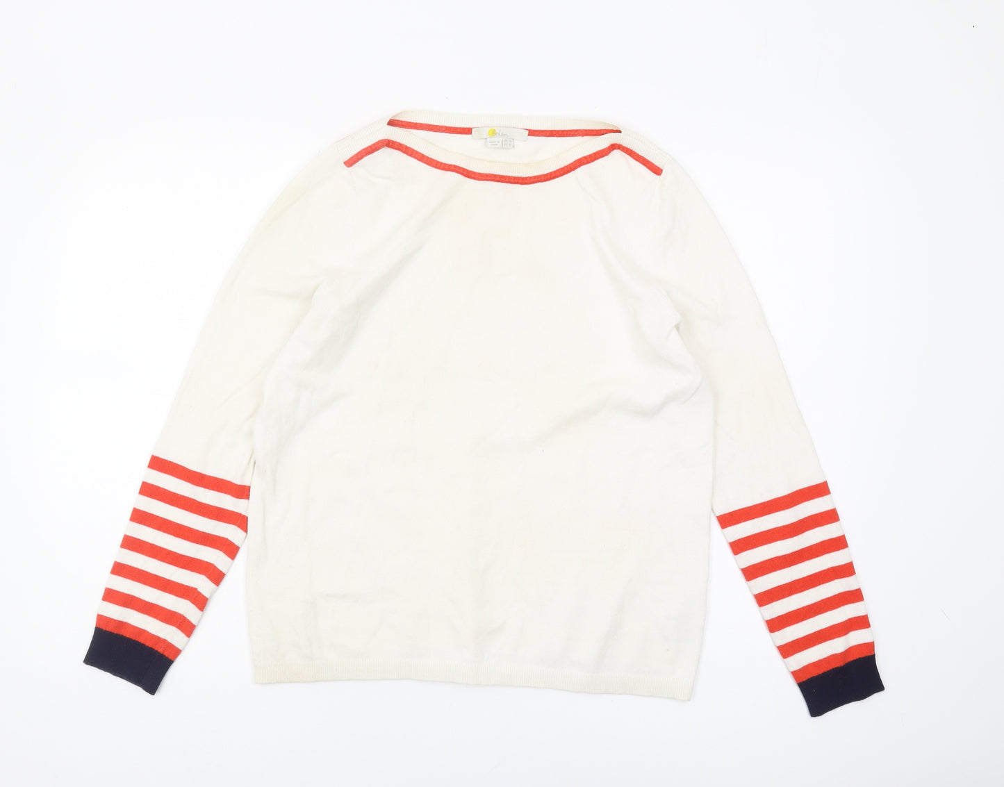 Boden Women's Ivory Striped Boat Neck Jumper Size 10