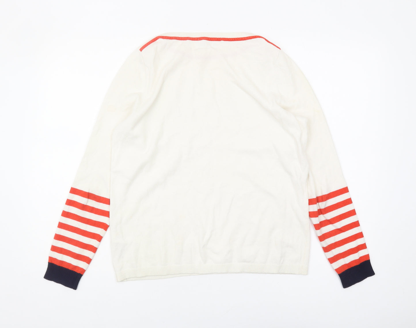 Boden Women's Ivory Striped Boat Neck Jumper Size 10