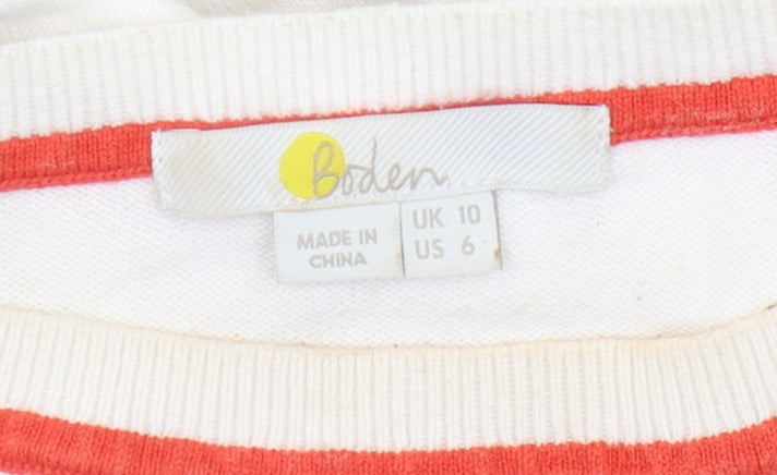 Boden Women's Ivory Striped Boat Neck Jumper Size 10