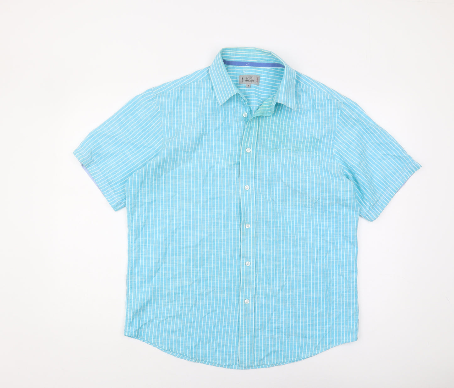 Marks and Spencer Blue Striped Short Sleeve Shirt M