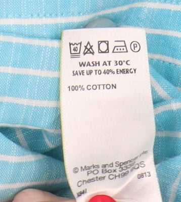 Marks and Spencer Blue Striped Short Sleeve Shirt M