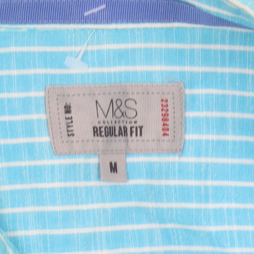 Marks and Spencer Blue Striped Short Sleeve Shirt M