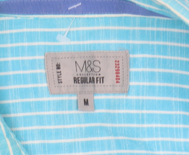 Marks and Spencer Blue Striped Short Sleeve Shirt M