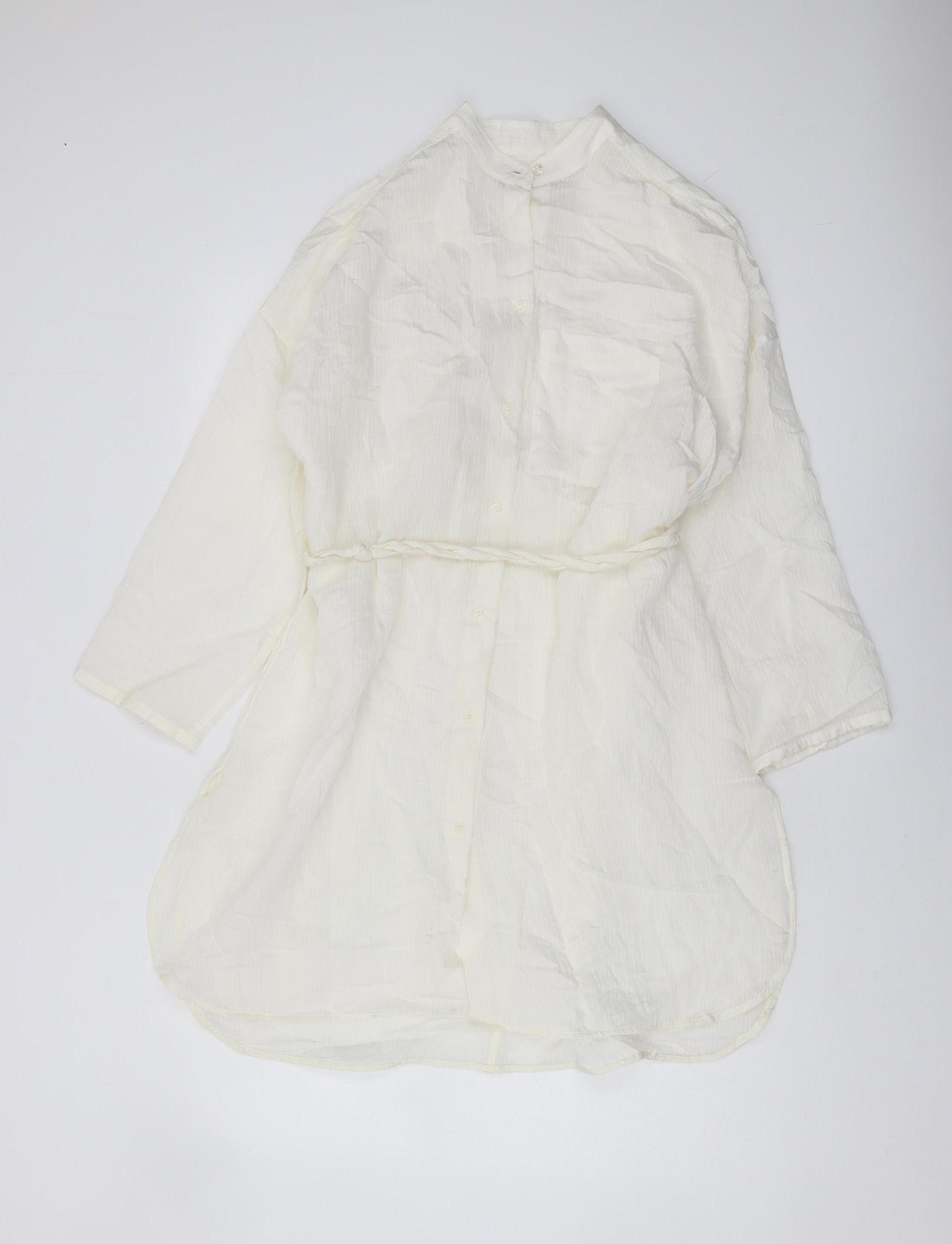Zara Women's White XS Basic Blouse with Belted Waist