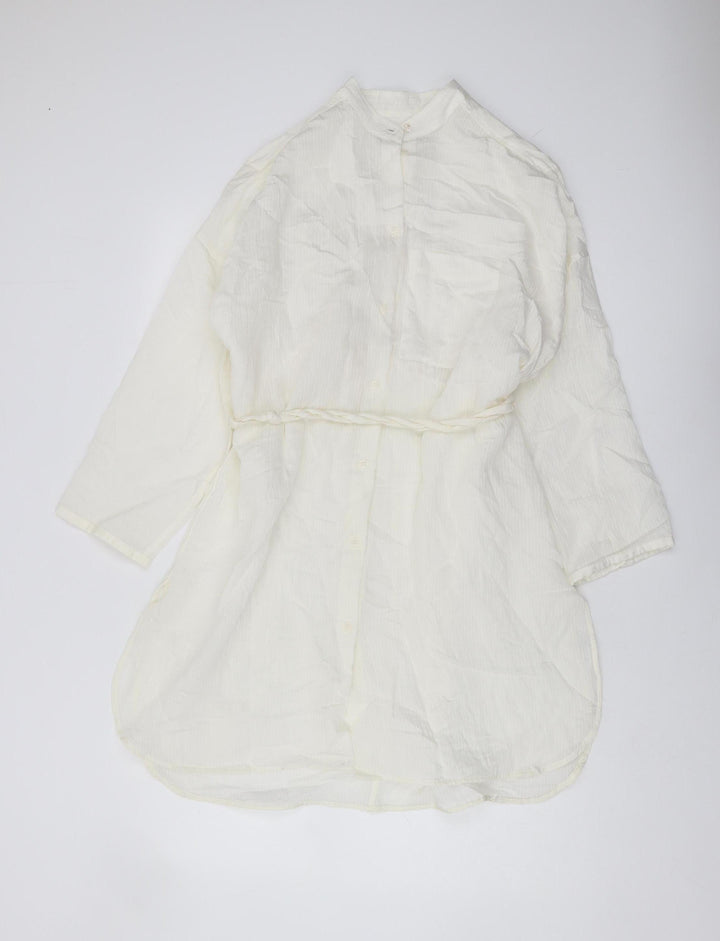 Zara Women's White XS Basic Blouse with Belted Waist
