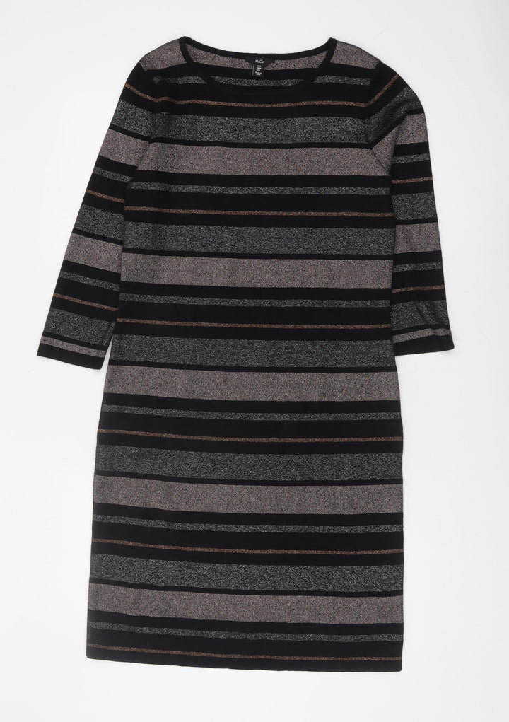 M&Co Women's Black Striped Tunic Jumper Size 12