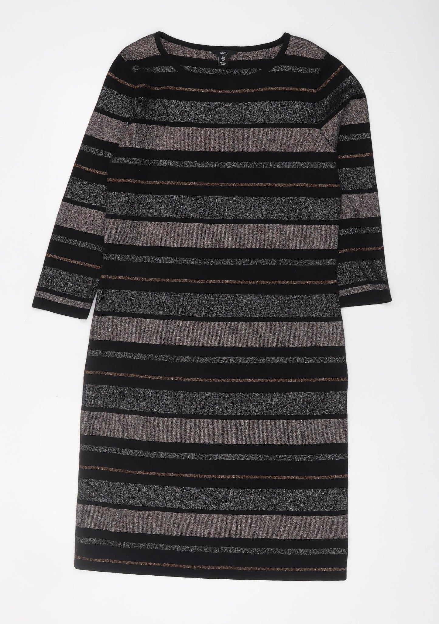 M&Co Women's Black Striped Tunic Jumper Size 12