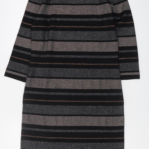 M&Co Women's Black Striped Tunic Jumper Size 12