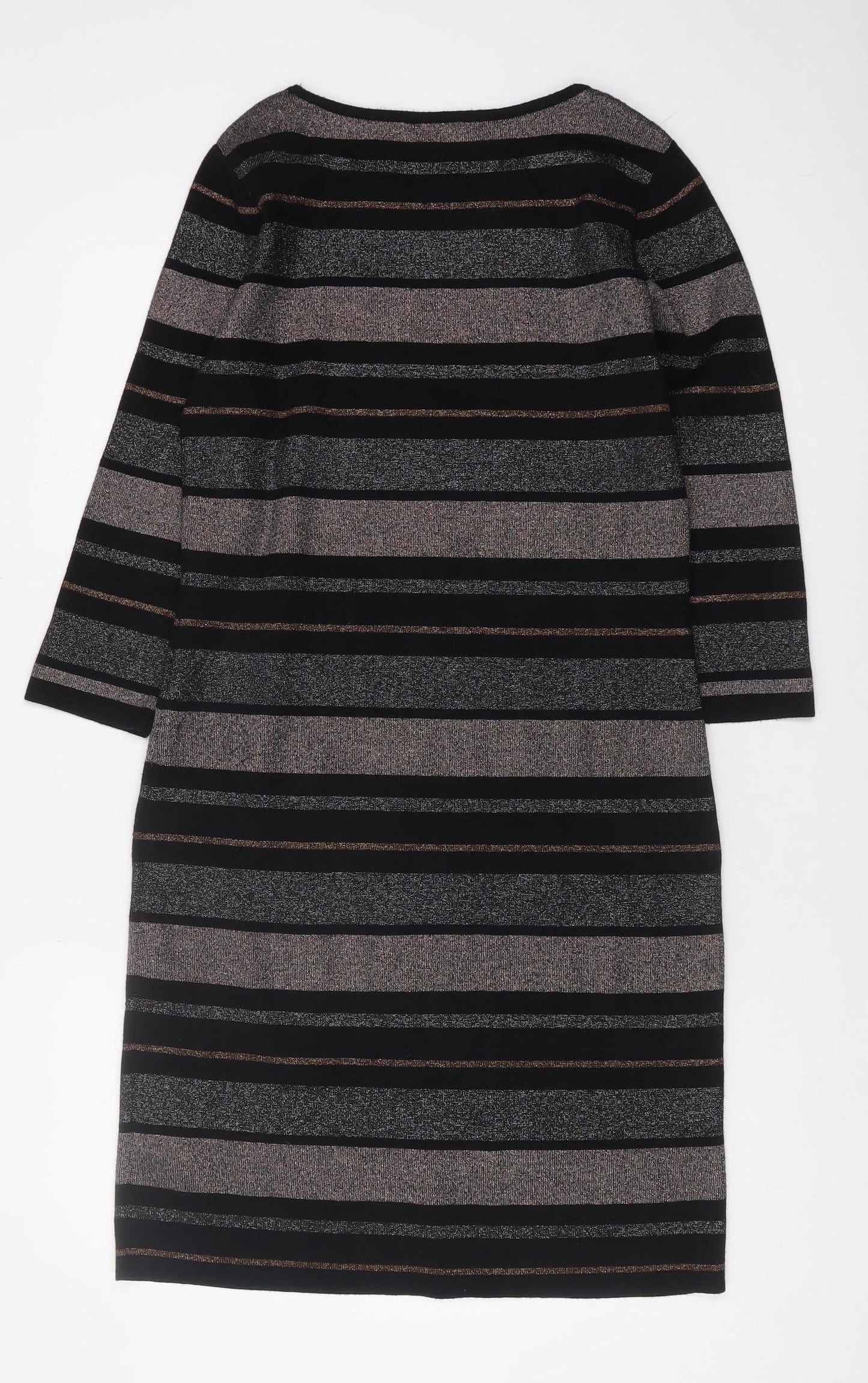 M&Co Women's Black Striped Tunic Jumper Size 12